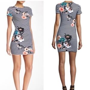 French Connection Black and White Striped Floral Mini Dress